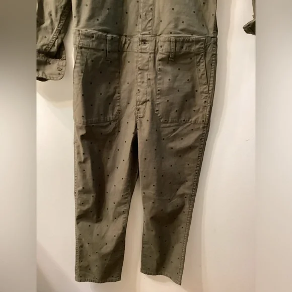 Current/Elliott Olive Green Polka Dot Crew Jumpsuit | Casual Chic New Romper - Picture 4 of 16